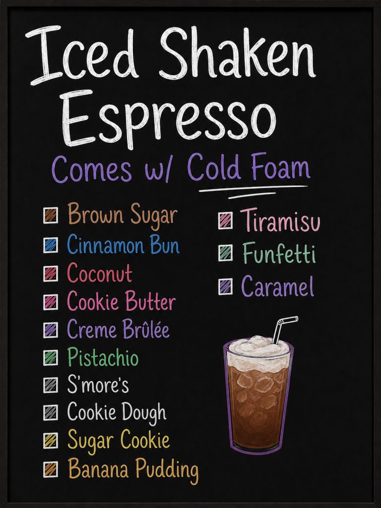 iced shaken espresso menu, cold foam