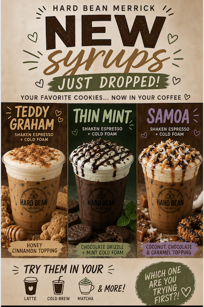 new autumn syrups available, teddy graham, thin mint, samoa